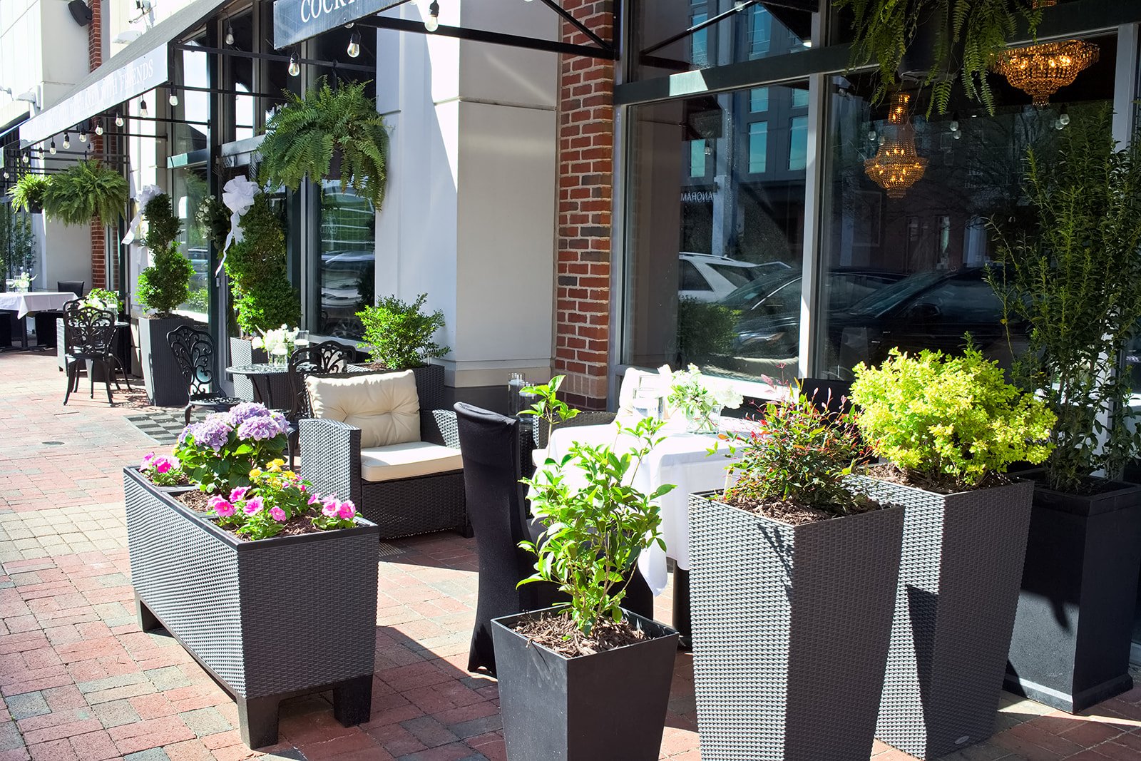 Outdoor patio seating at C&W Steakhouse Ballantyne Charlotte NC