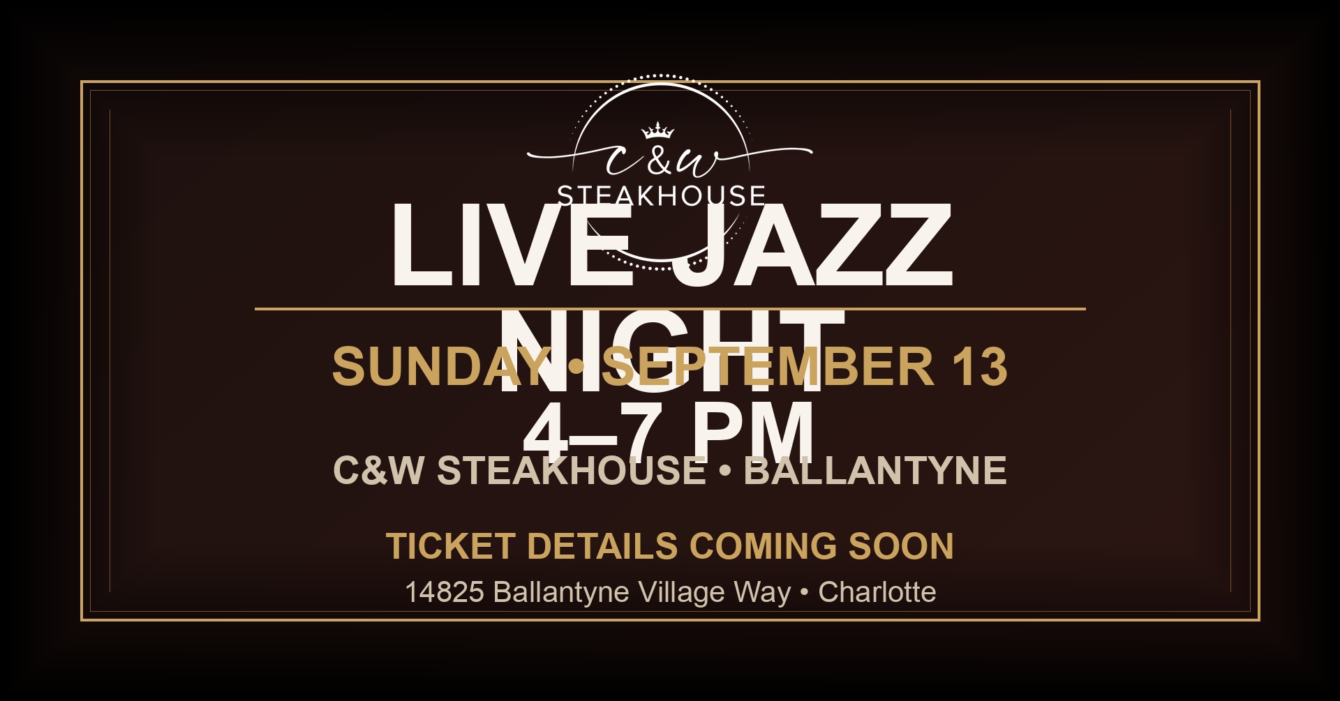 Second Sunday Live Jazz at C&W Steakhouse — September 13, 2026